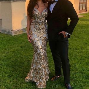 Gold/gray sequin gown
